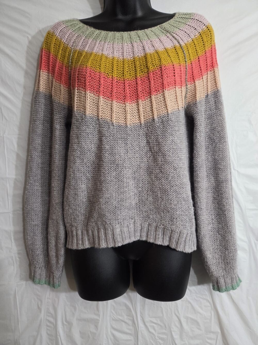 By Anthropologie "Colleen" Sweater Size XS Wool Blend Academia Colorful Gold